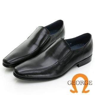 【GEORGE 喬治皮鞋】經典系列 牛皮尖頭流線側V切口樂福鞋 -黑 335015CZ10