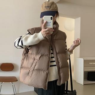【D.studio】韓版立領寬鬆短版羽絨外套(羽絨背心 背心外套 上衣 女裝 衣服 外套 J264)