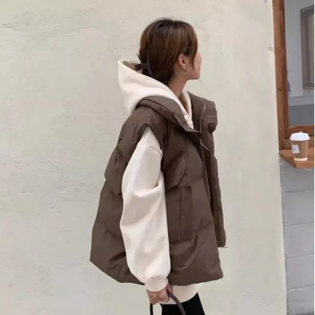【D.studio】韓版休閒寬鬆立領羽絨外套(背心外套 上衣 女裝 衣服 外套 J264)
