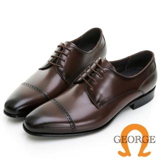 【GEORGE 喬治皮鞋】核心氣墊 牛皮圈圈橫飾綁帶紳士鞋 -咖 335022BW20