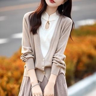 【ONEY 歐妮】★針織假兩件中國領套頭上衣(長袖/女裝/毛衣)