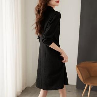 【ONEY 歐妮】★典雅肌理感旗袍扣連身裙(洋裝/女裝/長袖)
