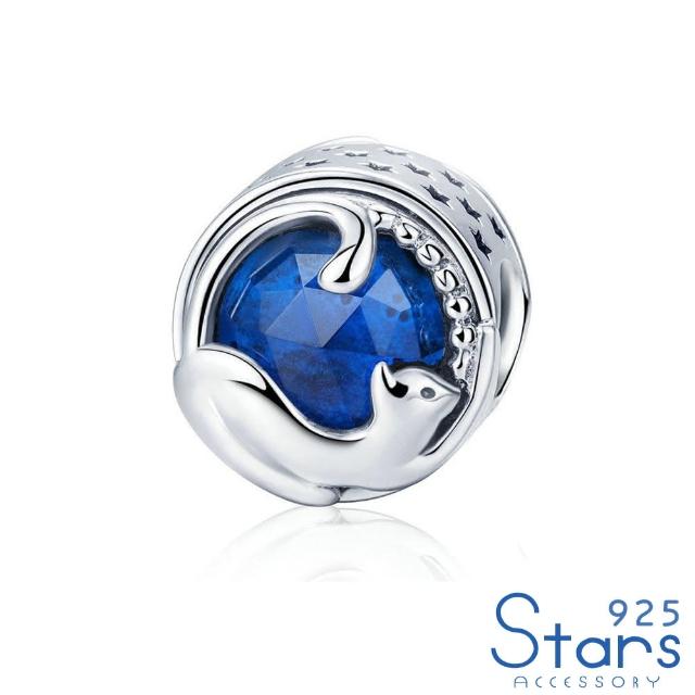 【925 STARS】純銀925嬉遊貓咪水晶寶石造型串珠(純銀925串珠 貓咪串珠 寶石串珠)