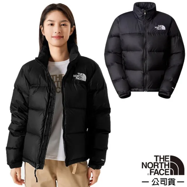 【The North Face】女 拼接防潑水舒適保暖可收納連帽羽絨外套(3XEO-LE4 黑)