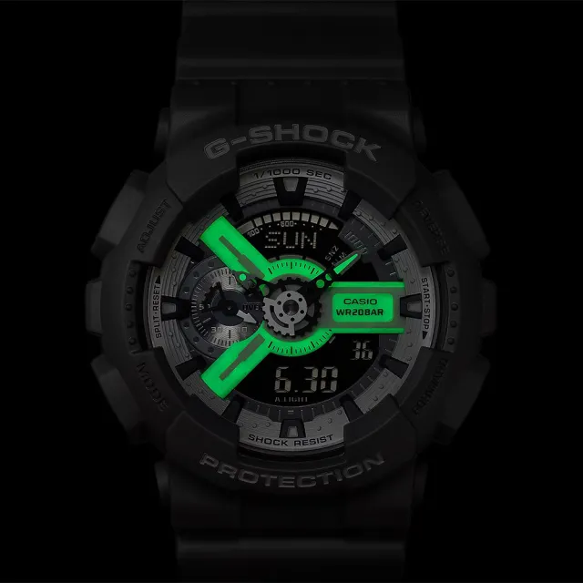 【CASIO 卡西歐】G-SHOCK 綠光系列雙顯運動手錶 送禮 禮物 推薦(GA-110HD-8A)