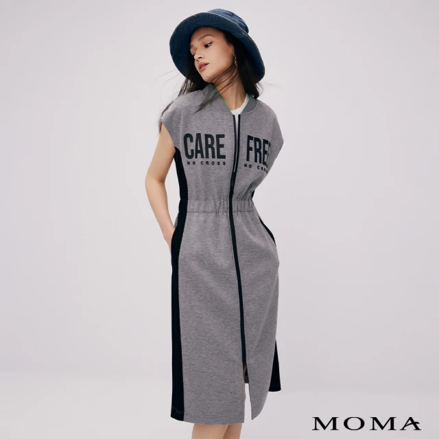 【MOMA】休閒太空棉字母拼接洋裝(灰色)