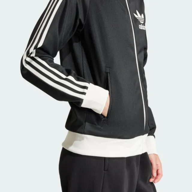 【adidas 愛迪達】外套 女款 運動外套 三葉草 BECKENBAUER TT 黑白 IR6089