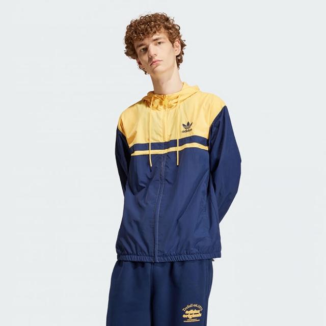 【adidas 愛迪達】外套 男款 運動連帽外套 WINDBREAKER 藍黃 IU0202