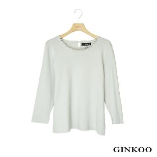 【GINKOO 俊克】氣質珍珠領口針織上衣