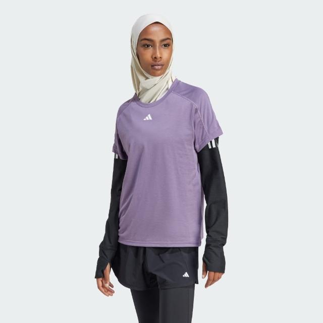 【adidas 愛迪達】上衣 女款 短袖上衣 運動 TR-ES CREW T 紫 IS3956