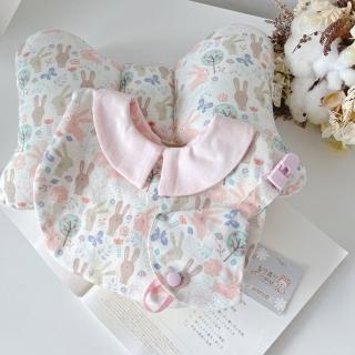 【Lianne baby】粉灰兔花草生活 嬰兒禮物 圍兜天使枕奶嘴鍊套 滿月禮(滿月禮 收涎禮物 週歲禮 彌月禮盒)