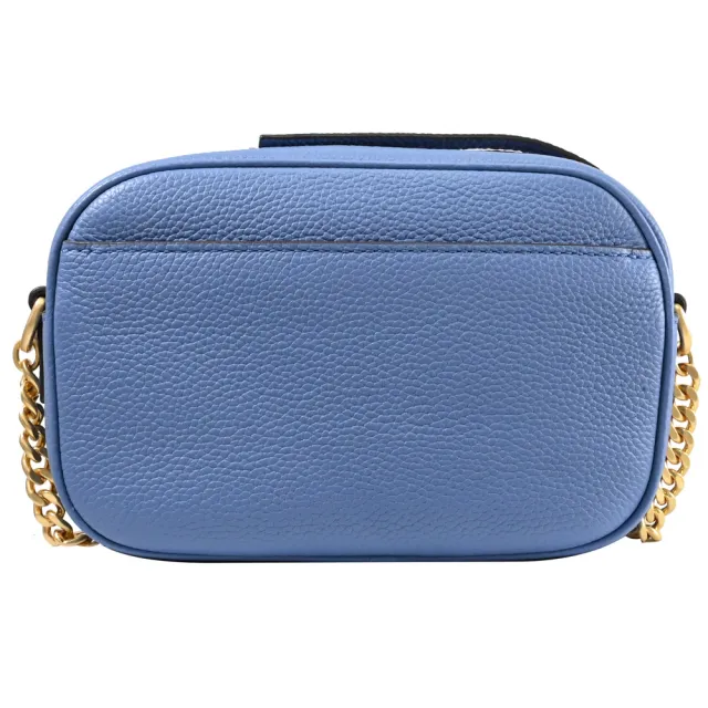 【TORY BURCH】簡約經典雙T LOGO荔枝皮革方包相機包斜背包(藍)
