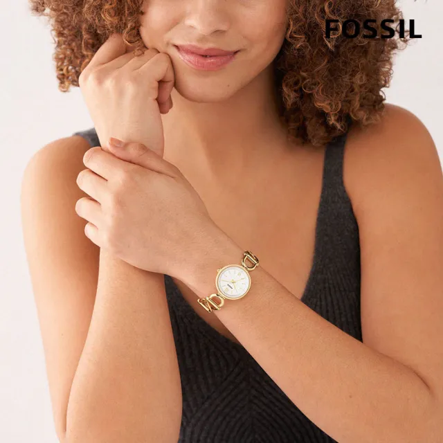【FOSSIL 官方旗艦館】Carlie系列 復古風尚手鍊式女錶 不鏽鋼鍊帶指針手錶 30MM(多色可選)