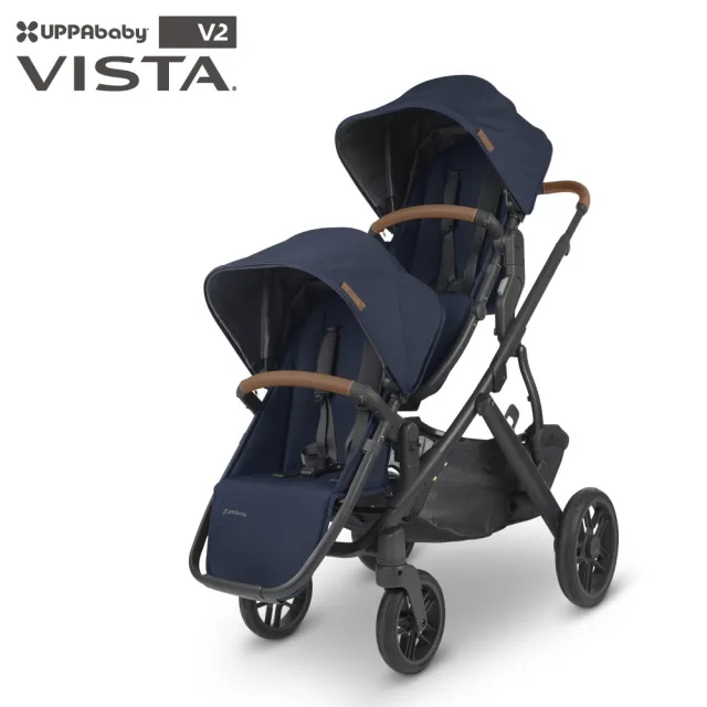 【UPPAbaby】VISTA V2 雙人推車+新生兒貼身座墊*2+上座加高轉接器(王者之尊旗鑑雙寶推車)