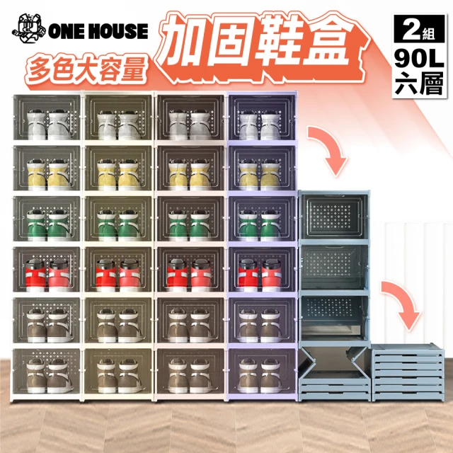 ONE HOUSE 90L巴克免組裝條紋折疊收納盒-透系正開