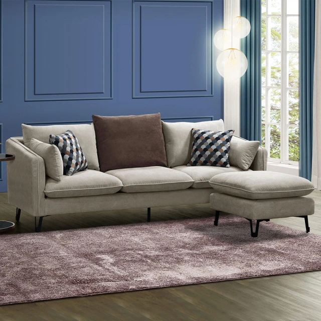 BODEN 奧蘿拉L型水藍色布面獨立筒沙發-附抱枕(貴妃椅型