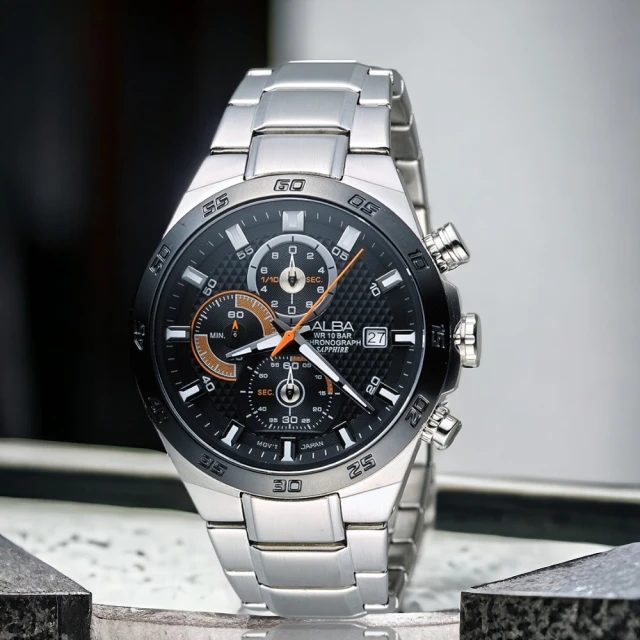 ALBA 雅柏 ACTIVE系列 活力運動 三眼計時腕錶 男錶 手錶 黑色 藍寶石(VD57-X080D)
