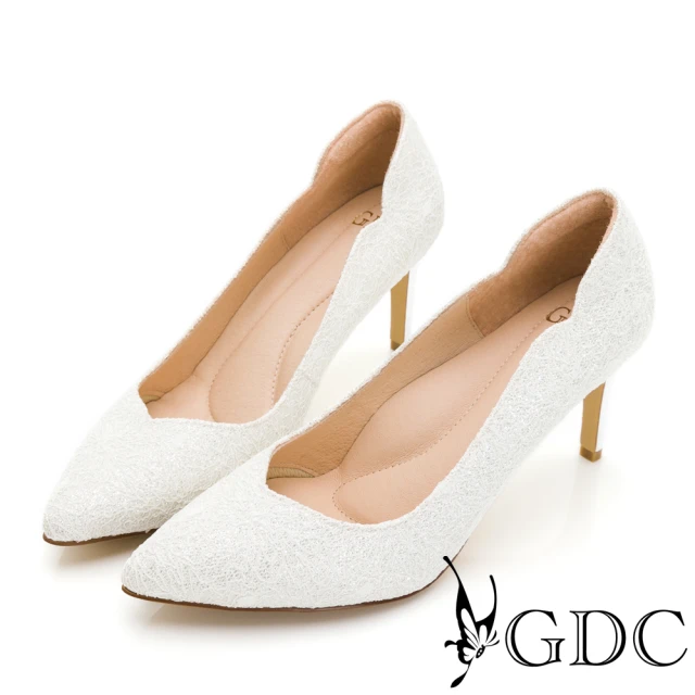 GDC 閃耀魅力滿版蕾絲金蔥宴會高跟婚鞋-白色(327208-11)