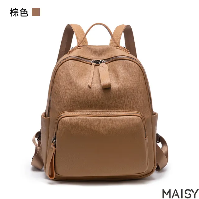 【MAISY】簡約學生風旅遊外出實用生活軟皮背包(現+預  棕色／黑色)