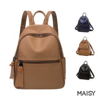 【MAISY】百搭日常文青簡約大容量雙肩旅行包( 棕色／黑色／深藍色)