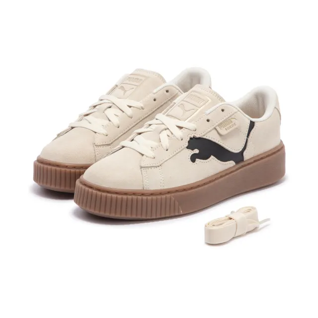 【PUMA】休閒鞋 運動鞋 女鞋 Suede Platform Cutout Wns 卡其色 米白(39723302)