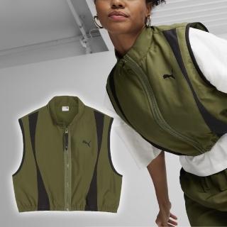 【PUMA】背心 Dare To Woven Vest 女款 綠 黑 寬鬆 短版 鬆緊下擺 無袖上衣(624299-33)