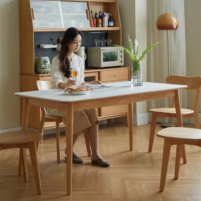 【Taoshop 淘家舖】Ｗ - 實木岩板餐桌 現代簡約橡木桌家用餐廳飯桌WSY54R09(1.2米魚肚白岩板 不含椅)