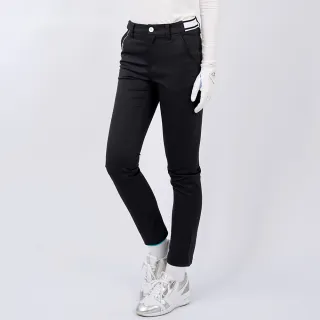【LE COQ SPORTIF 公雞】高爾夫系列 女款黑色彈性減壓緹花鬆緊機能長褲 QLT8J800
