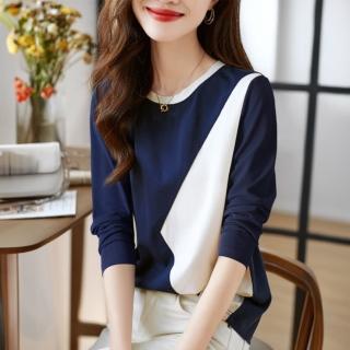【LANNI 藍尼】★圓領撞色拼接上衣(長袖/女裝)
