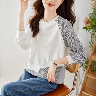 【LANNI 藍尼】★假兩件長版拼接上衣(長袖/女裝)