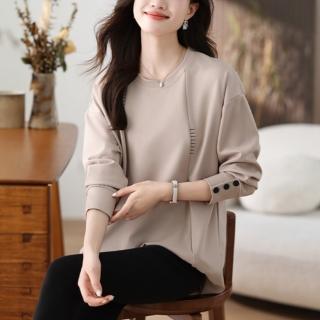 【LANNI 藍尼】★寬鬆中長版鈕扣造型上衣(長袖/女裝)