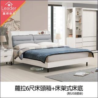 【麗得傢居】蘿拉6尺床組 床頭箱+床架式床底 雙人加大床組 床架 床臺(附USB插座 臺灣製)