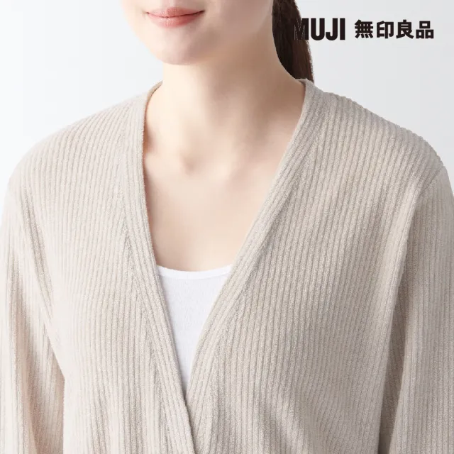 【MUJI 無印良品】女嫘縈混聚酯纖維圈絨螺紋長版開襟衫(共3色)