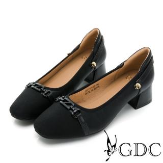【GDC】真皮小香氣質名媛風簡約撞色兩穿式中跟鞋-黑色(324717-00)