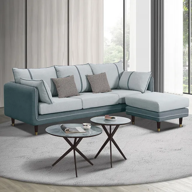 【BODEN】艾諾西L型灰色布面獨立筒沙發組-附抱枕(三人座+腳椅)