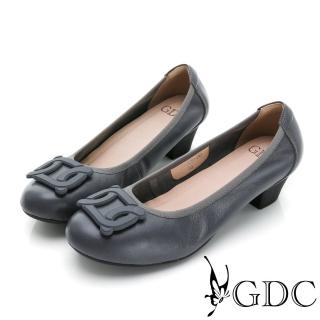 【GDC】摩登霧面釦飾圓頭真皮低跟包鞋-藍灰色(324736-49)