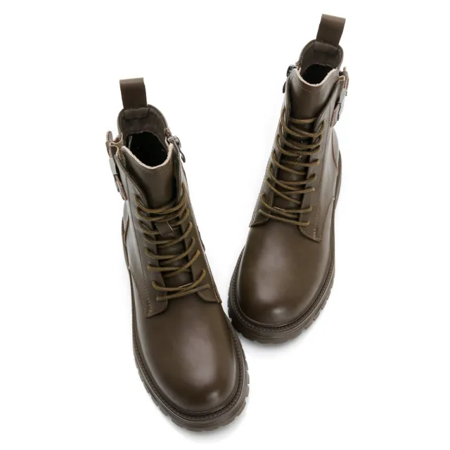【GDC】真皮率性側Z釦綁帶厚底馬丁靴-棕色(328585-62)