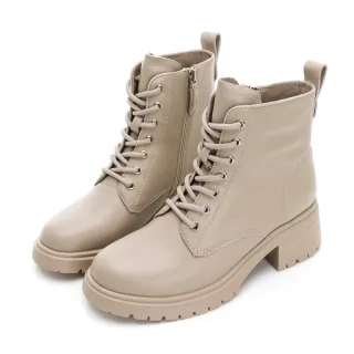 【GDC】真皮基本款百搭流行綁帶馬丁中筒短靴-米灰色(228559-35)