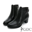 【GDC】真皮帥氣style方釦低調粗跟短靴-黑色(328594-00)
