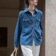 【JILLI-KO】時尚復古百搭疊穿正肩牛仔襯衫-F(藍)