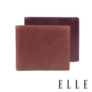 【ELLE HOMME】側翻3面ELLE精緻牛皮短夾/皮夾/男夾-深咖/淺咖