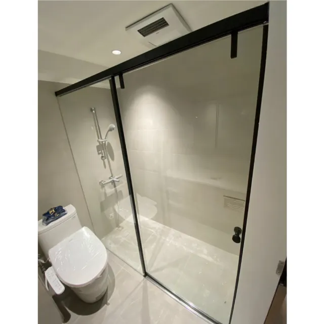 【CAESAR 凱撒衛浴】無框一字型黑色緩衝淋浴拉門(寬105-150 cm / 含安裝)