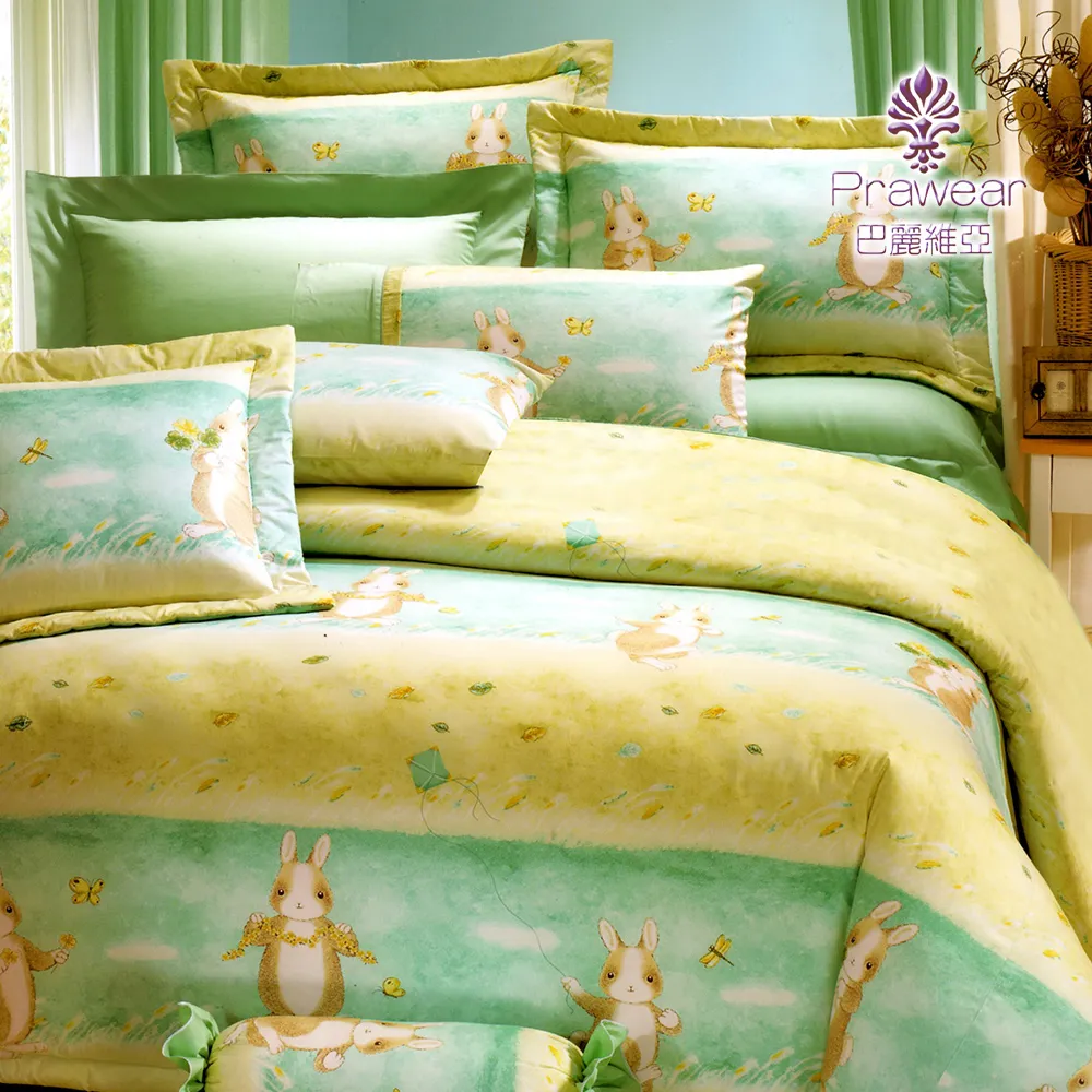 【Prawear】精梳棉卡通六件式兩用被床罩組綠野魅力(加大)