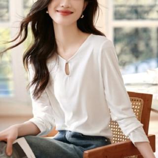 【LANNI 藍尼】★典雅V領休閒通勤上衣(OL/女裝/長袖)