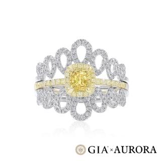 【AURORA 歐羅拉】GIA 一克拉天然黃彩鑽石18K金鑽戒 套戒 子母戒 高雅(Fancy Light Yellow /3種戴法)