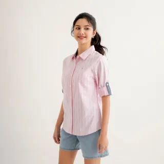 【Arnold Palmer 雨傘】女裝-高質感直條紋長袖襯衫(粉紅色)