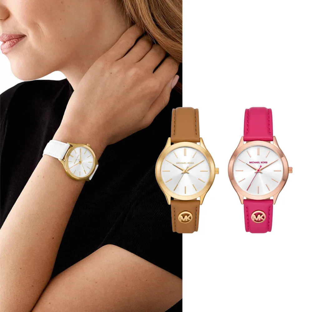 【Michael Kors 官方直營】Slim Runway系列 時髦風靡LOGO女錶 指針真皮錶帶手錶 38MM(多色可選)