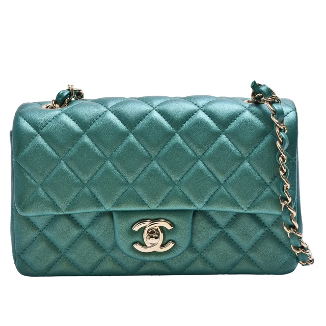 CHANEL 香奈兒 經典MINI COCO菱格紋炫彩牛皮金鍊轉釦斜背包(綠色69900CB-GREEN-GP)