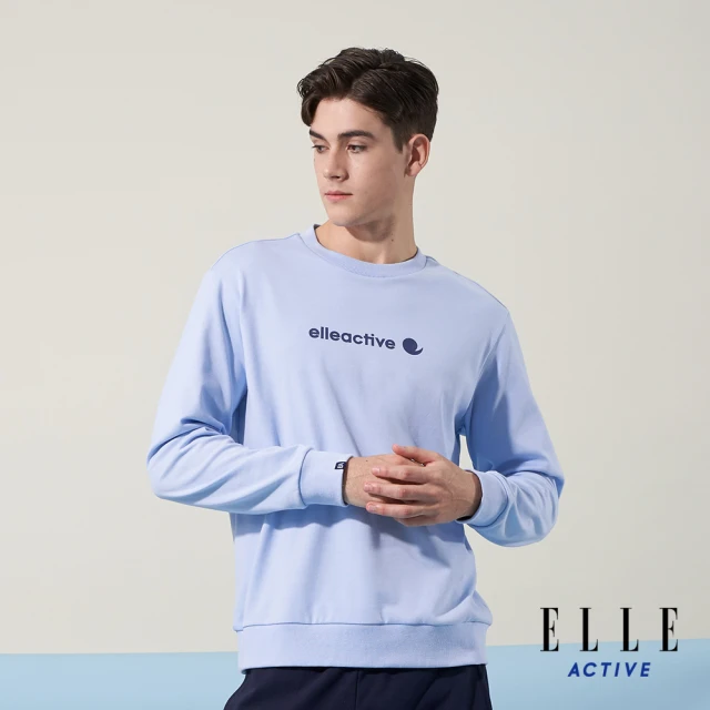 ELLE ACTIVE 男款 休閒圓領長袖針織T恤-藍色(EA24S2M1701#25)