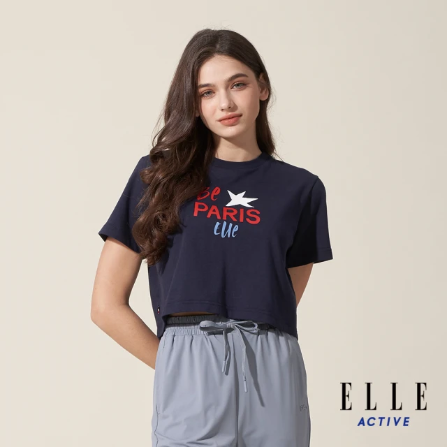 ELLE ACTIVE 女款 短版短袖圓領T恤-深藍色(EA